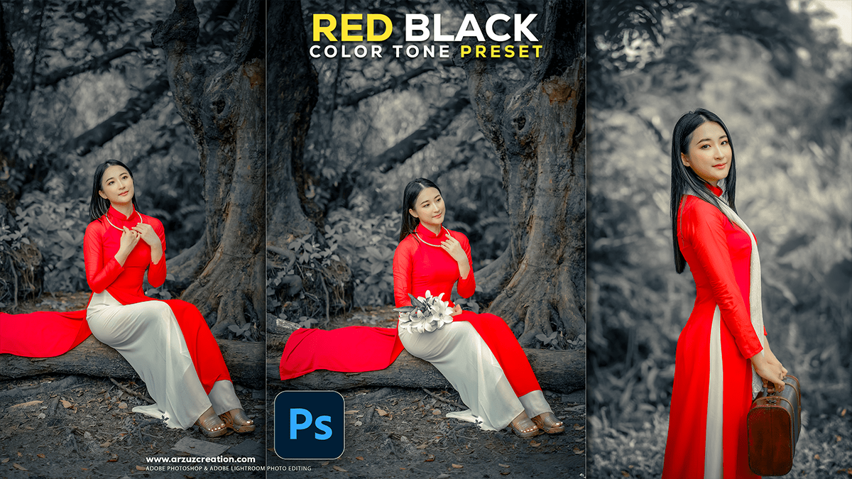 Outdoor Photo Dark Red Black Color Grading Adobe Photoshop