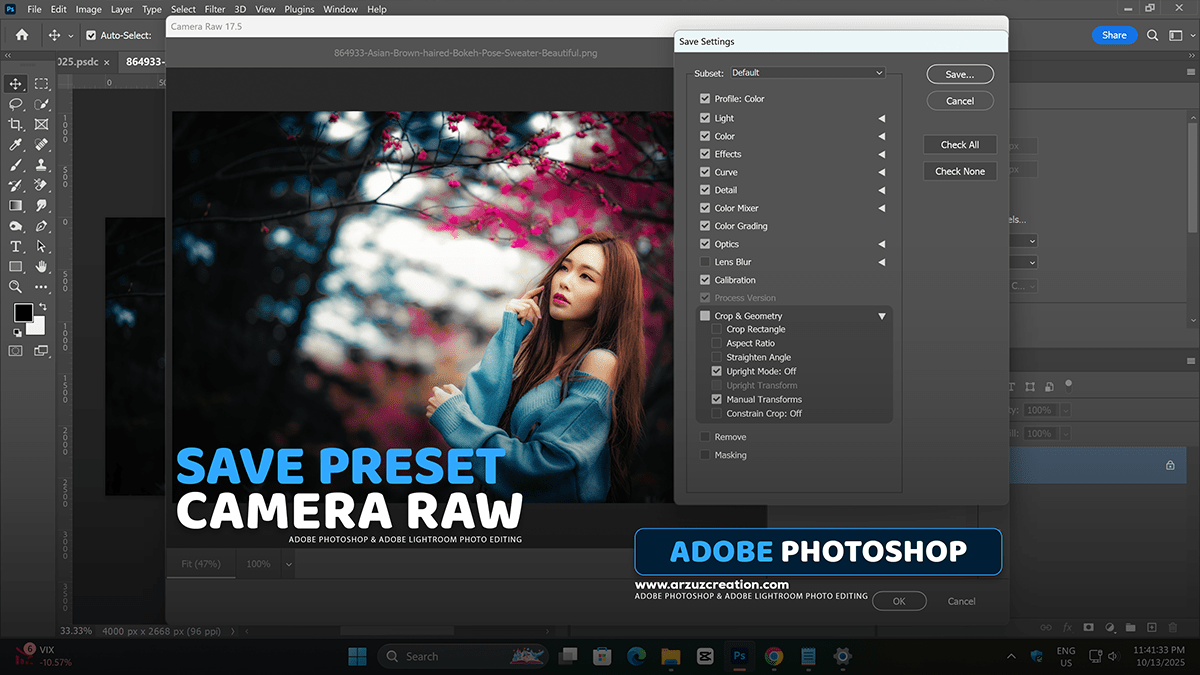 How to Save Presets in Adobe Photoshop Camera Raw Filter 17.5