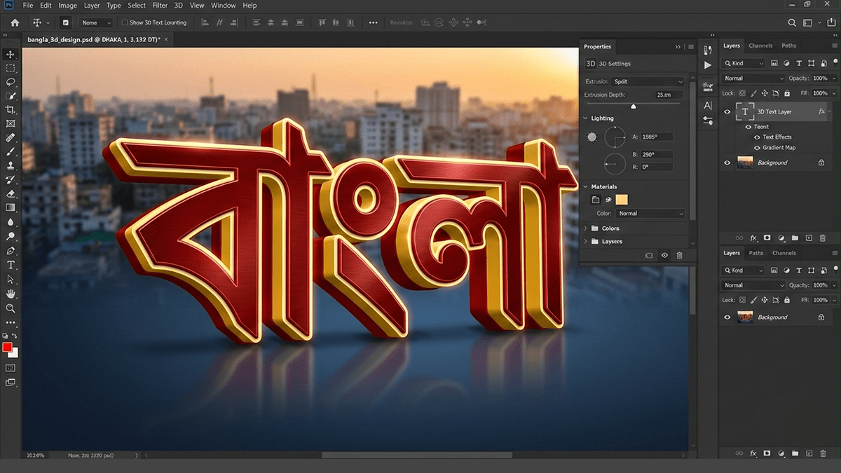 Make a Bangla 3D Text Design in Adobe Photoshop 2026