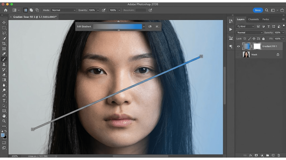 Using the Gradient Tool Change Colour in Adobe Photoshop 2026